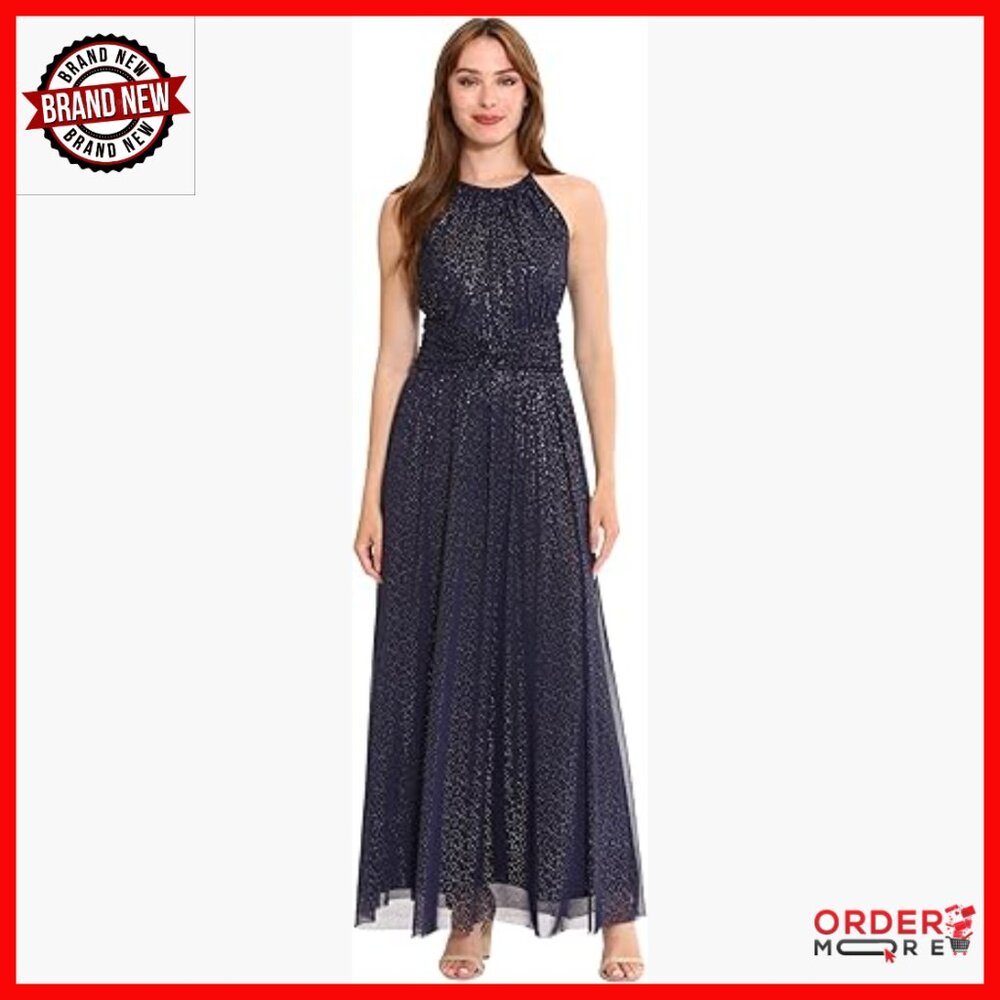 Mesh Halter Maxi Dress With Ruched Waistband, Formal Event, Size 8